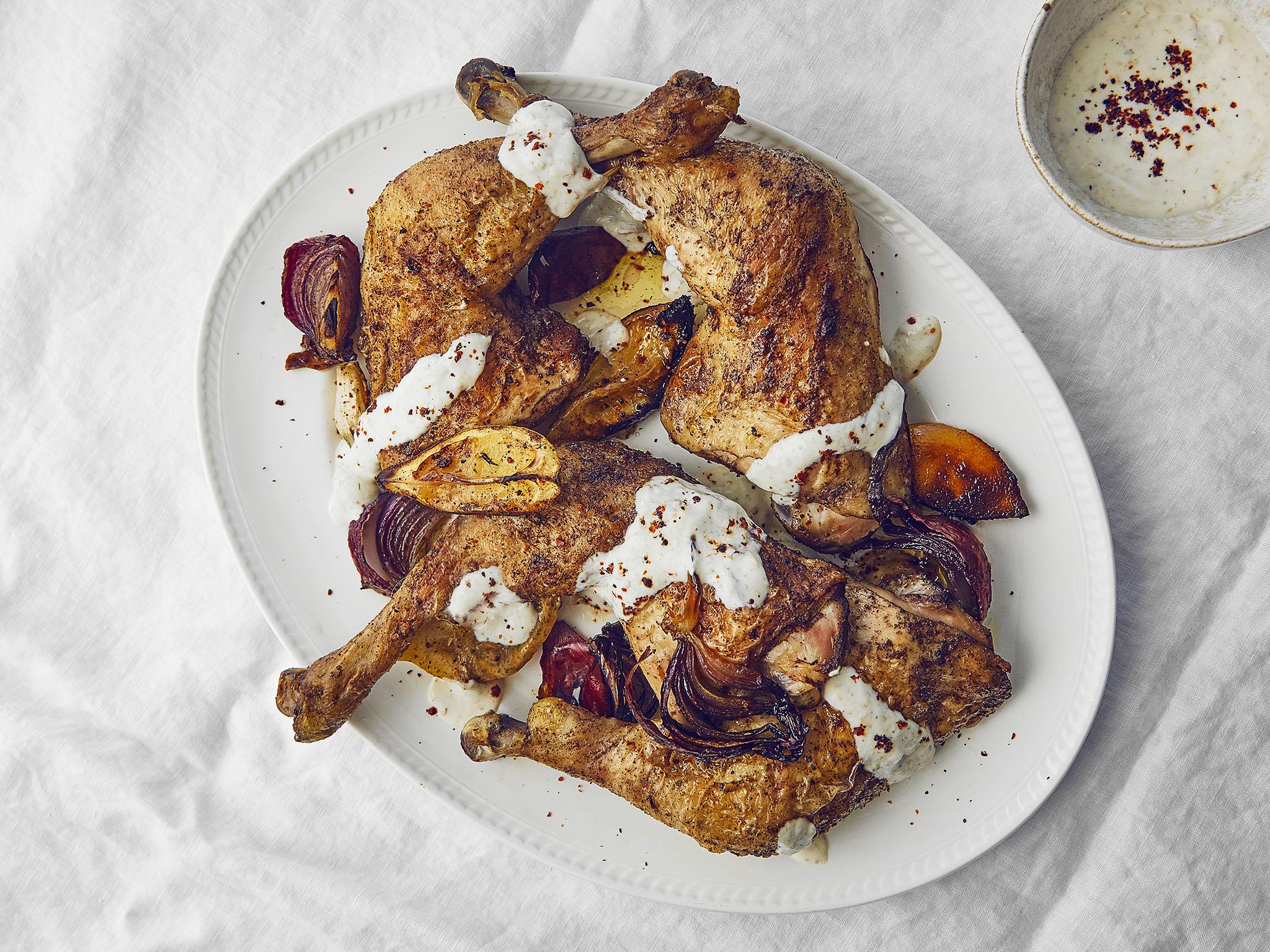 How to make allspice roast chicken with roasted garlic and za’atar