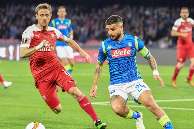 Lorenzo Insigne in action against Arsenal in the Europa League