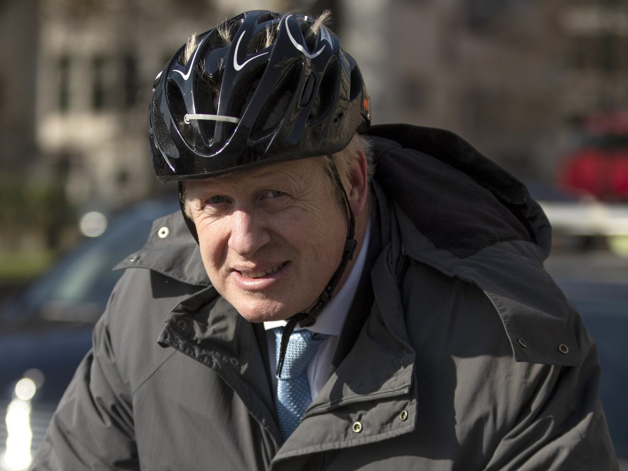 Boris Johnson cycles into Westminster on 1 April, 2019