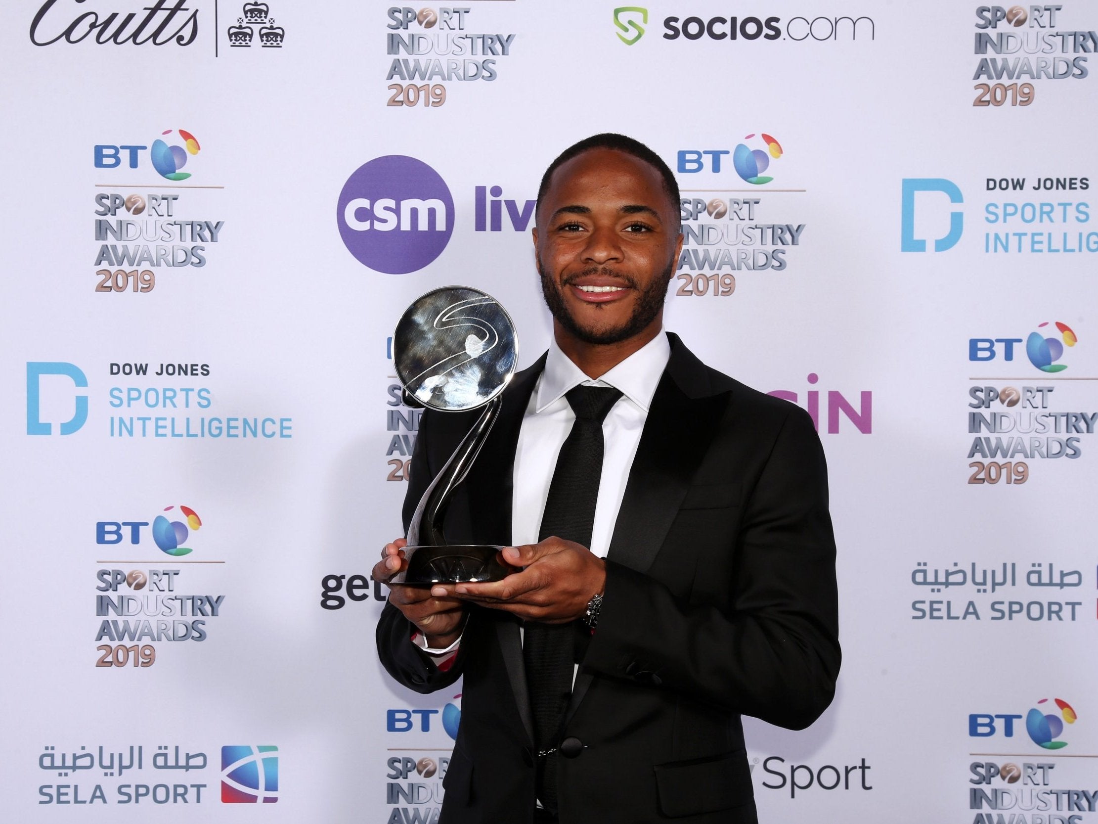 Raheem Sterling won the Integrity and Impact Award at the BT Sport Industry Awards