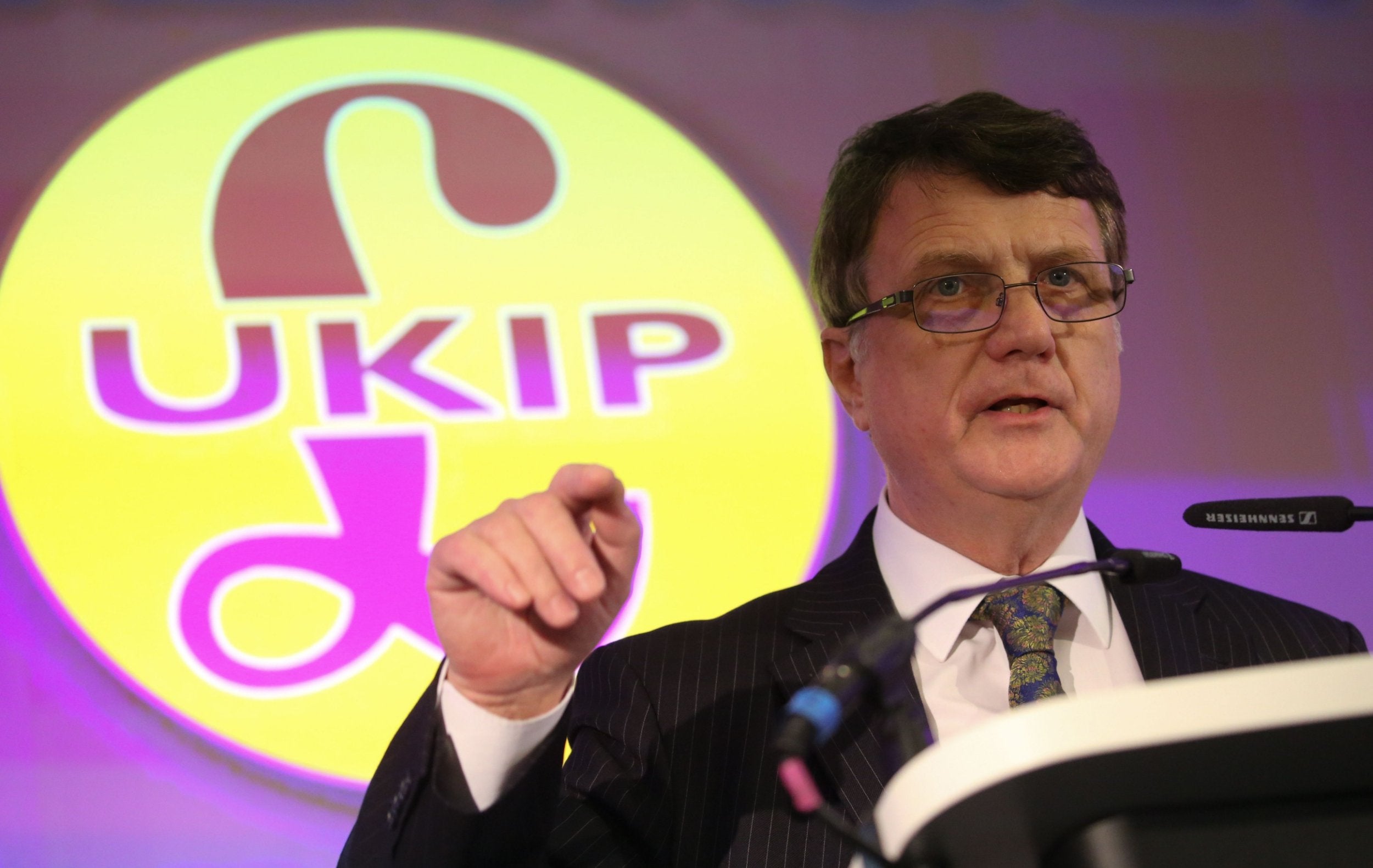 UK Independence Party (UKIP) leader Gerard Batten speaks during a press conference to launch the party's European Parliament election campaign