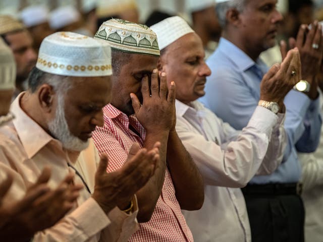 Muslim worshippers attend Friday prayers at Dawatagaha Jumma Masjid in Colombo, Sri Lanka