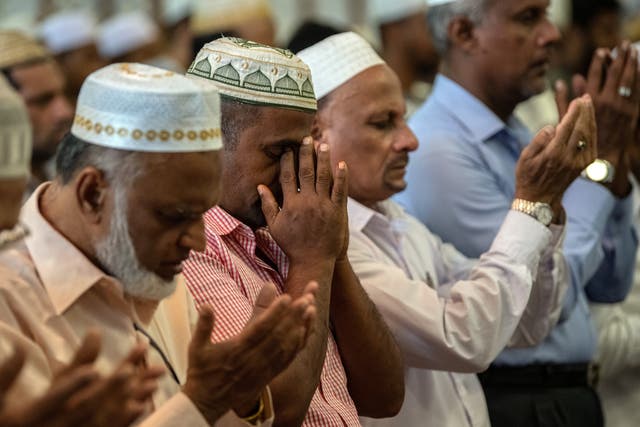 Muslim worshippers attend Friday prayers at Dawatagaha Jumma Masjid in Colombo, Sri Lanka
