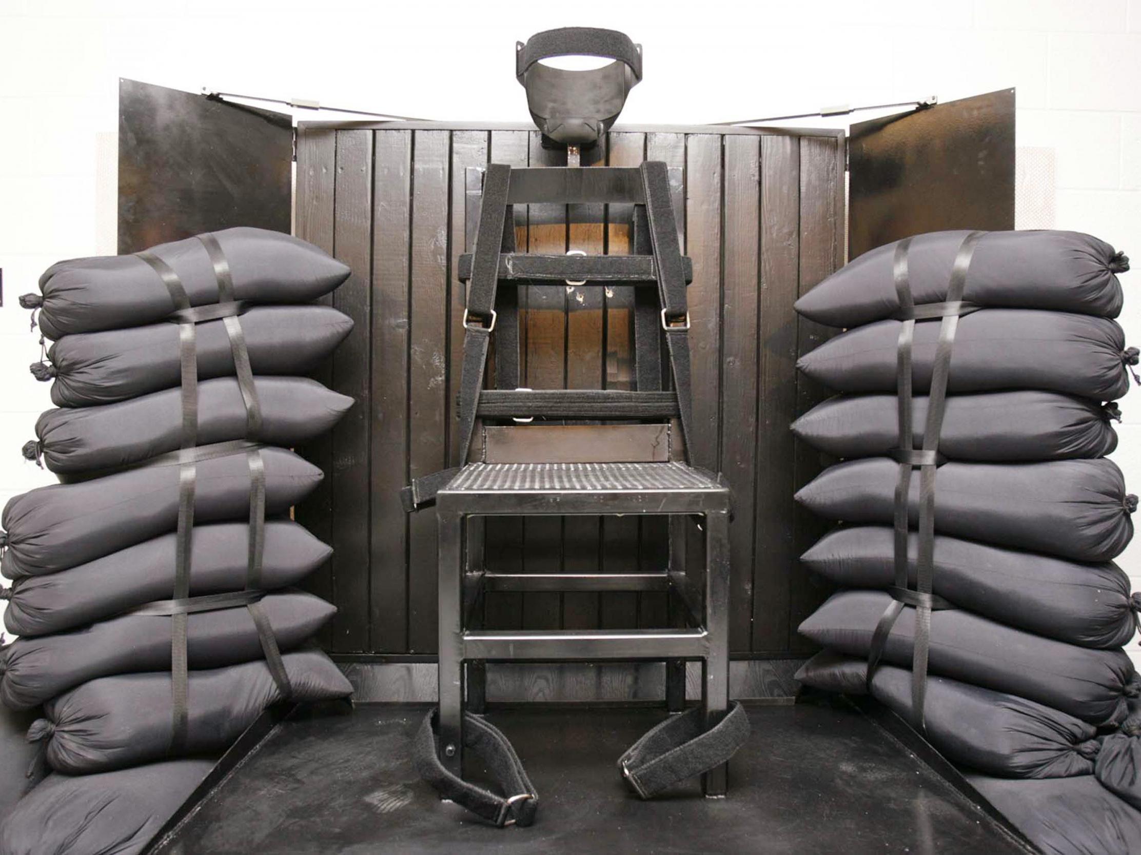 The execution chamber at the Utah State Prison is seen after Ronnie Lee Gardner was executed by a firing squad in June 2010