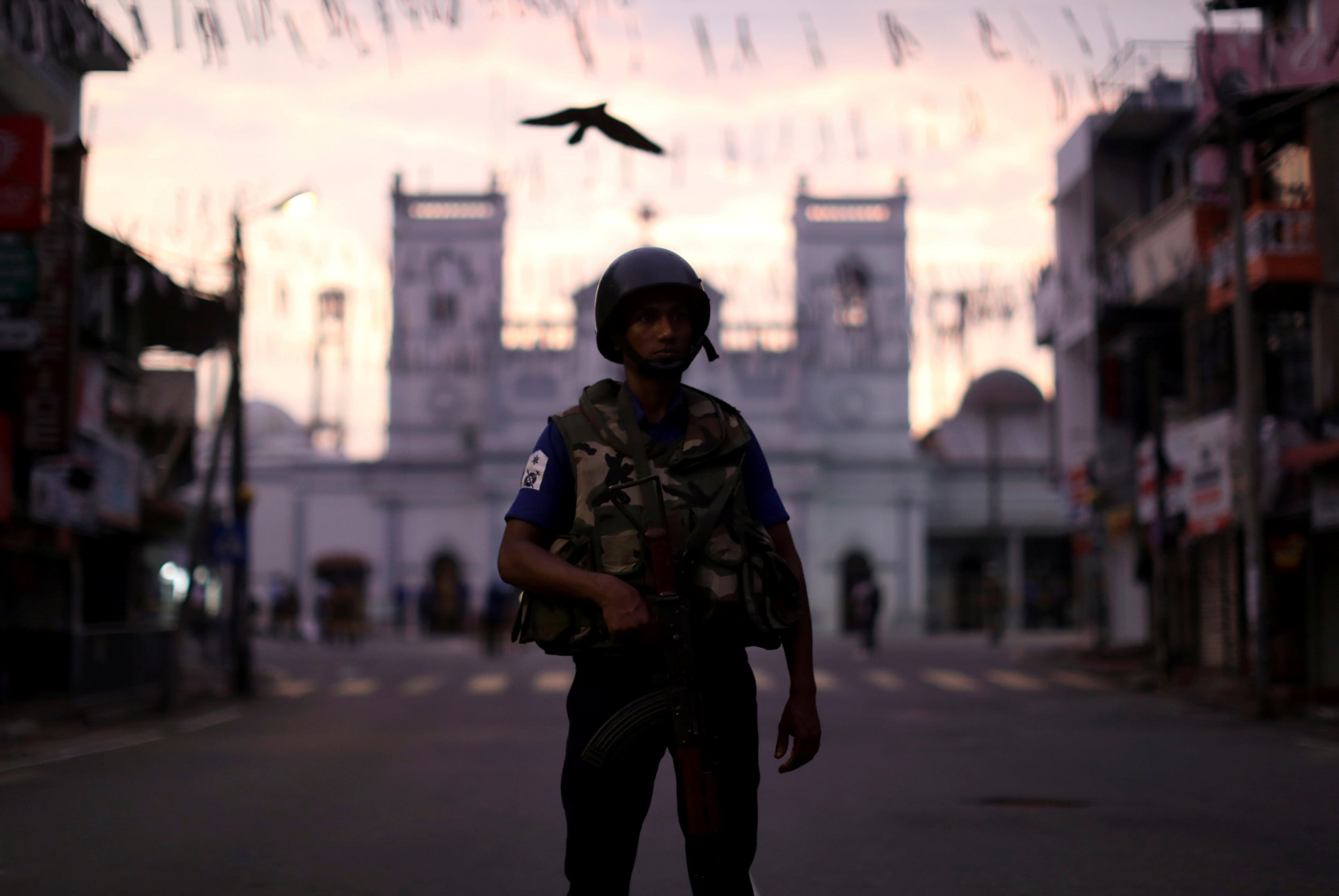 A security officer stands guard outside St Anthony’s Shrine