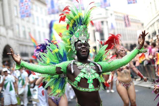 A parade goer along Regents Street during Pride In London on July 7, 2018 in London, England.