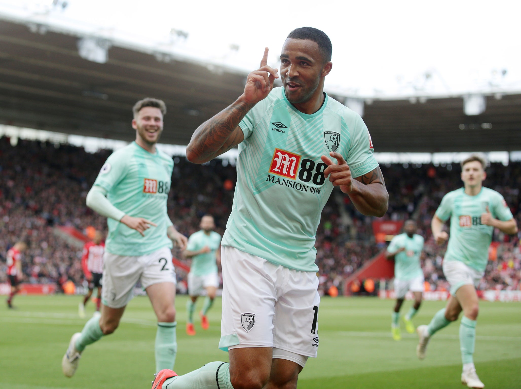 Callum Wilson celebrates his second goal