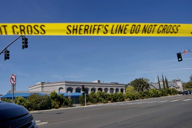 Sheriff's crime scene tape is placed in front of the Chabad of Poway Synagogue