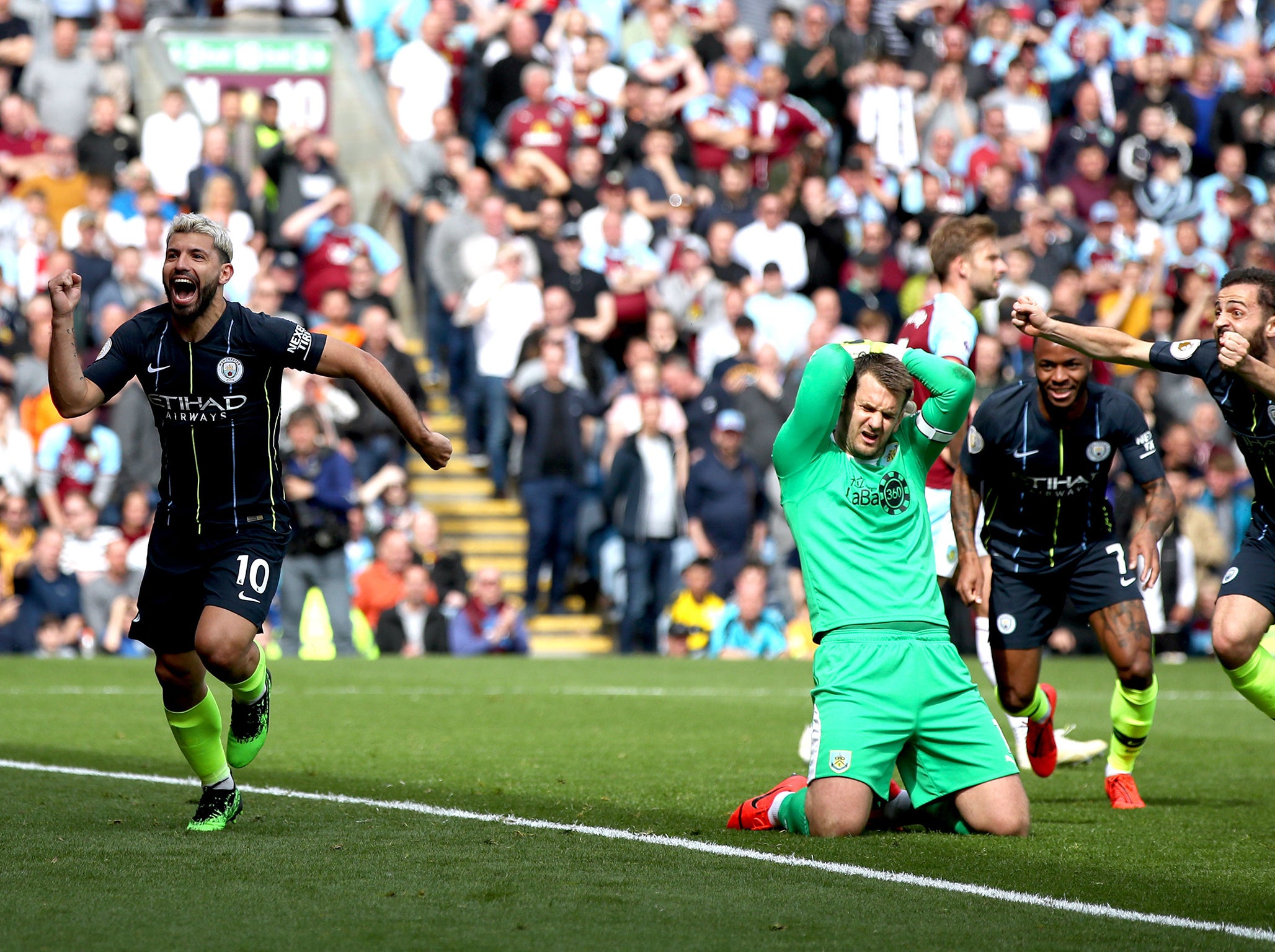 Sergio Aguero celebrates breaking the deadlock