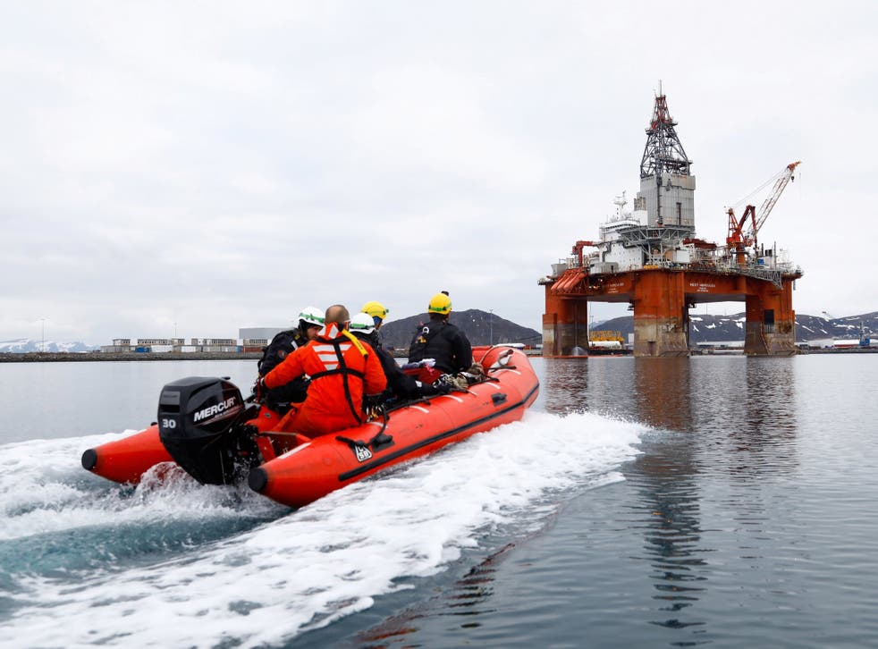 Greenpeace activists approach the West Hercules oil rig near Hammerfest, Norway