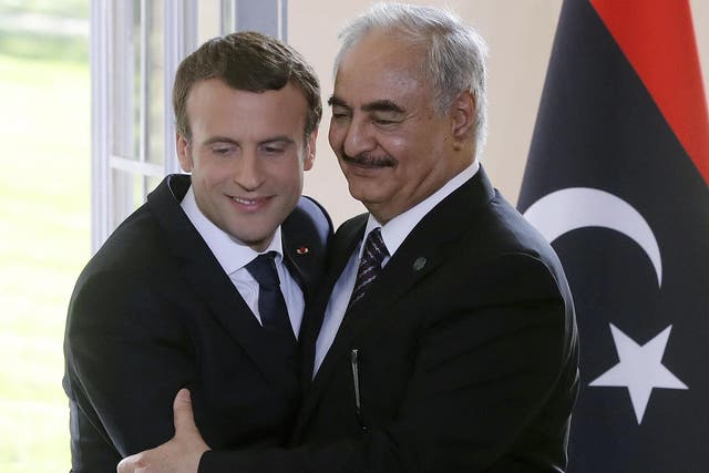 French President Emmanuel Macron and General Khalifa Haftar in 2017