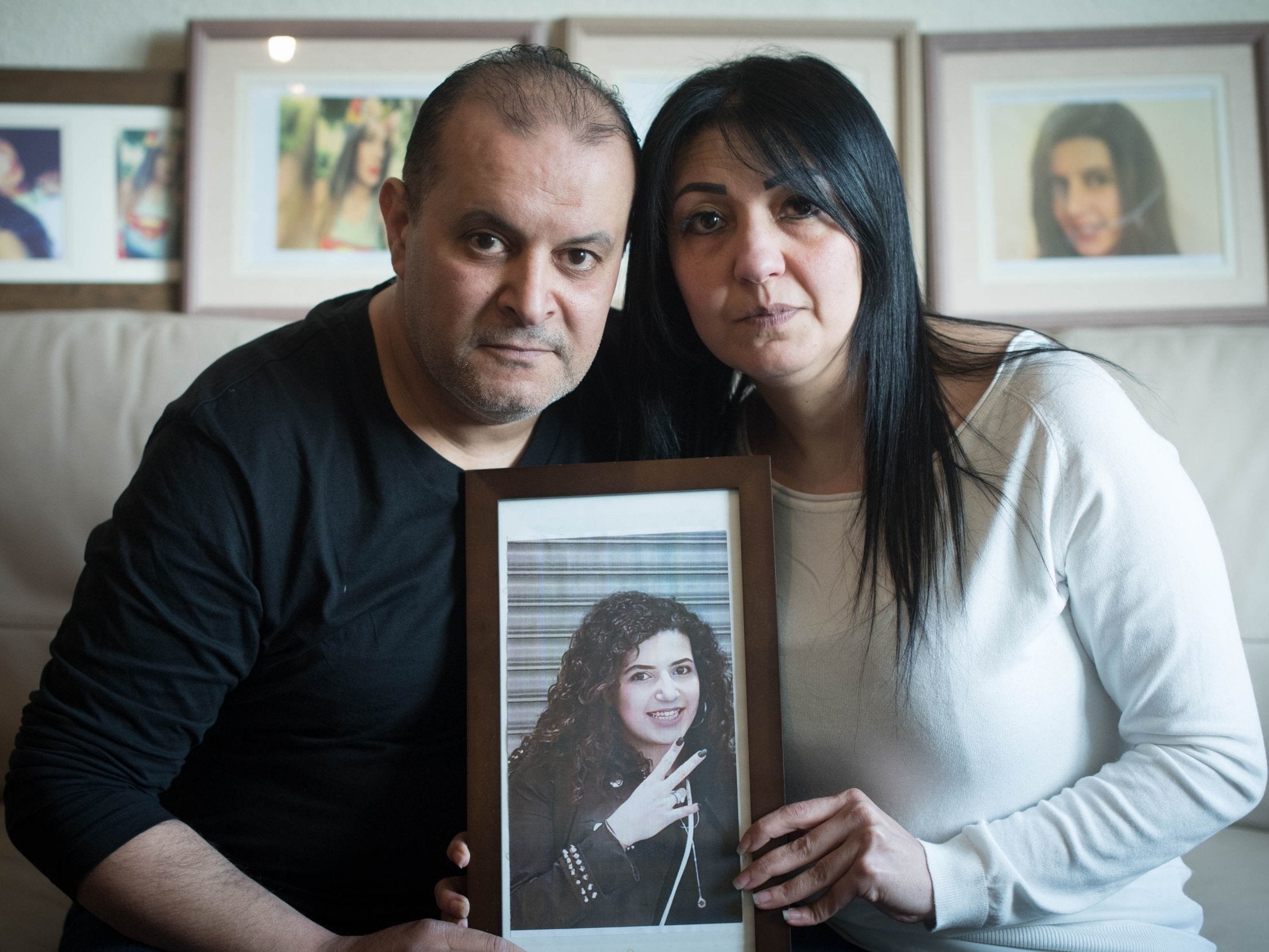Mohamed Moustafa and Nessrin Abu-Elenein, parents of Mariam Moustafa at their home in Nottingham.