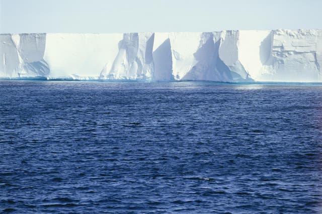 The vertical ice cliff to the open ocean is more than 350 miles long and is up to 50m high above sea level