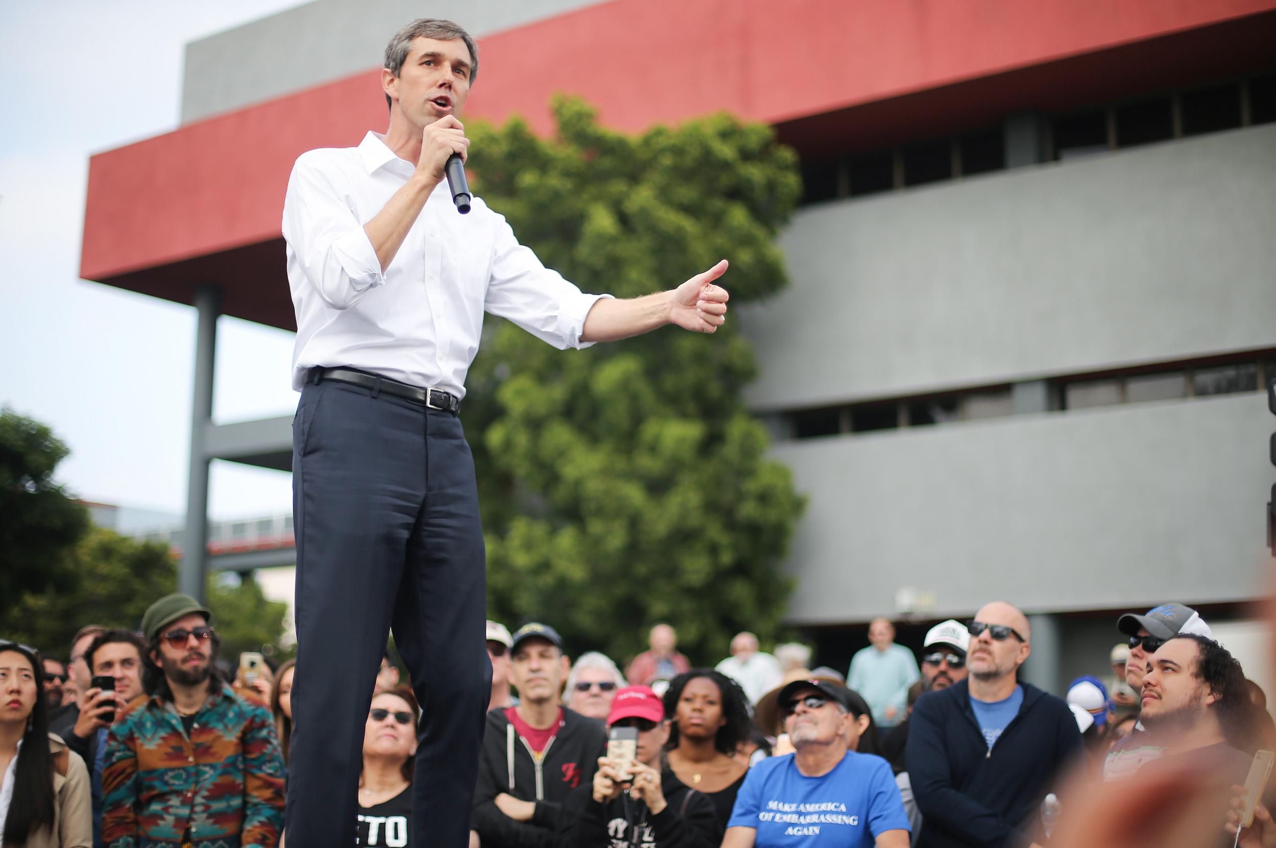 Beto O'Rourke at a rally in Los Angeles, California.