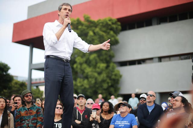 Beto O'Rourke at a rally in Los Angeles, California. 