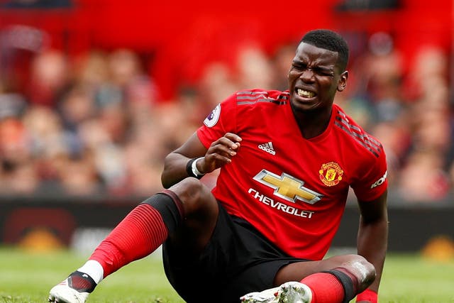 Manchester United's Paul Pogba after sustaining an injury