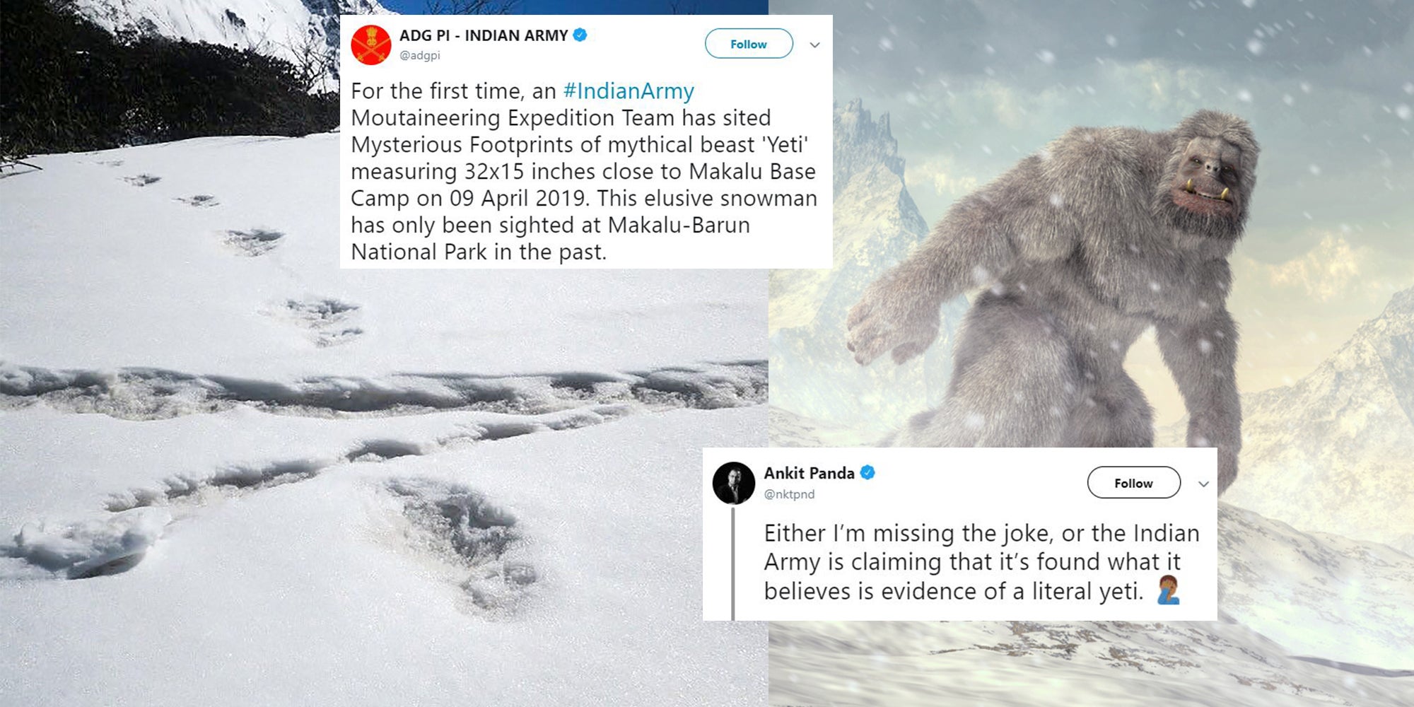 day national article sport sparks footprints' claim Indian army on 'Yeti by mockery