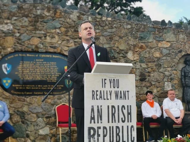 Sinn Fein TD Pearse Doherty speaking at an Easter commemoration in Co Tyrone