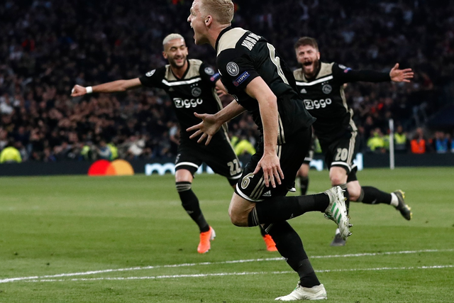Donny van de Beek celebrates putting Ajax in front