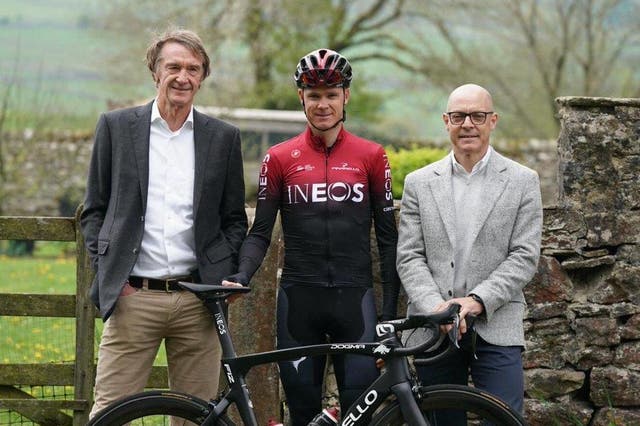 Sir Jim Ratcliffe, Chris Froome and Sir Dave Brailsford launch Team Ineos