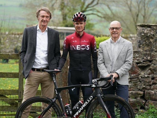 Sir Jim Ratcliffe, Chris Froome and Sir Dave Brailsford launch Team Ineos