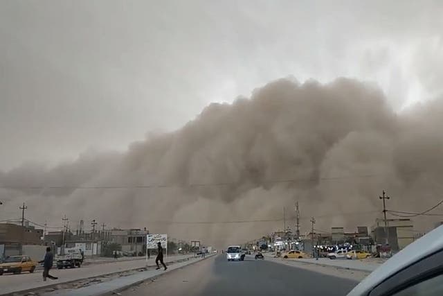A still from a video of a dust storm in Iraq which has killed five people and left dozens injured.