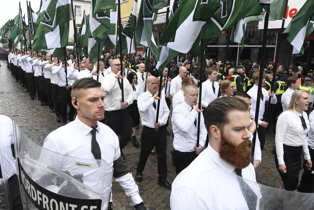 The far-right group Nordic Resistance Movement also marched last May Day, in Ludvika, central Sweden.