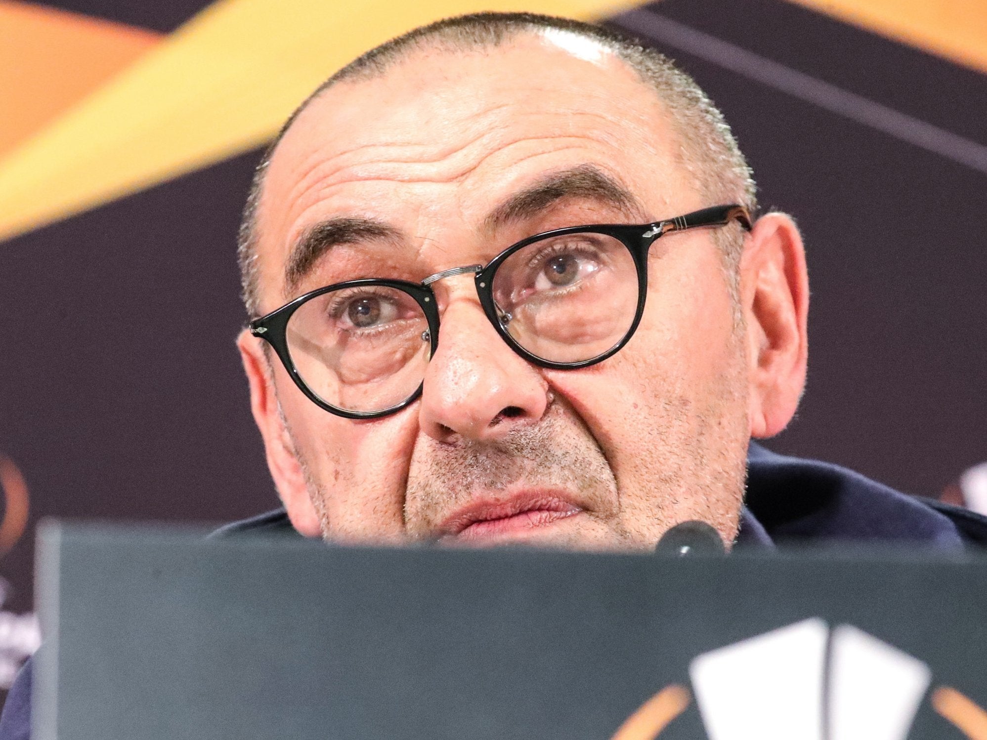 Chelsea’s manager Maurizio Sarri attends a press conference