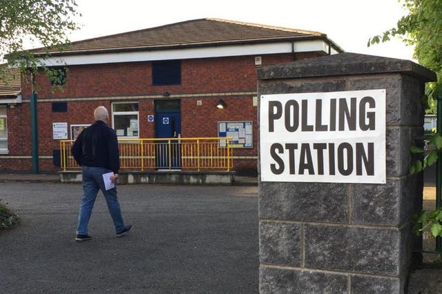 A voter at Belmont Primary School poling station, east Belfast.