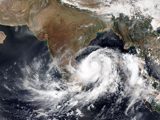 Satellite image from NOAA shows Cyclone Fani intensifying in the Bay of Bengal