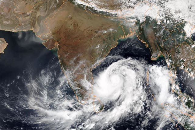 Satellite image from NOAA shows Cyclone Fani intensifying in the Bay of Bengal