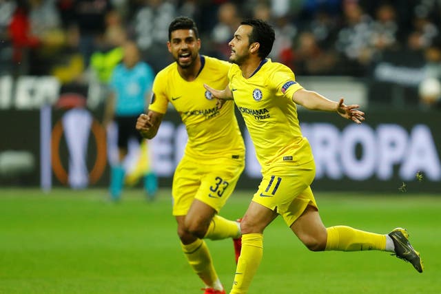 Pedro celebrates equalising for Chelsea