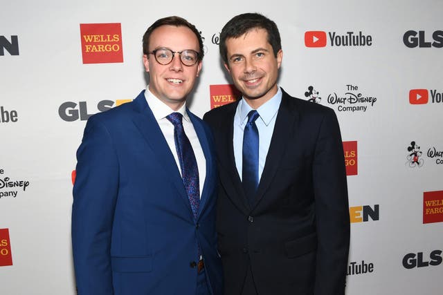 Chasten Glezman (L), and Mayor Peter Buttigieg at the 2017 GLSEN Respect Awards at the Beverly Wilshire Hotel on October 20, 2017 in Los Angeles, California