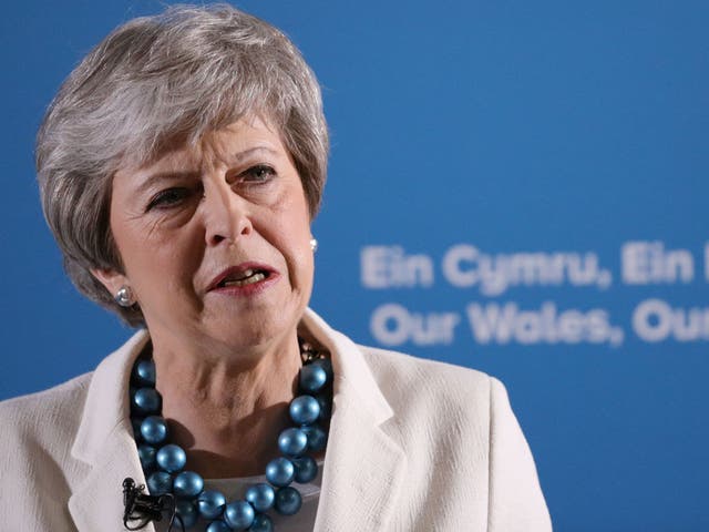 Prime Minister Theresa May at the Welsh Conservative party conference at Llangollen Pavilion