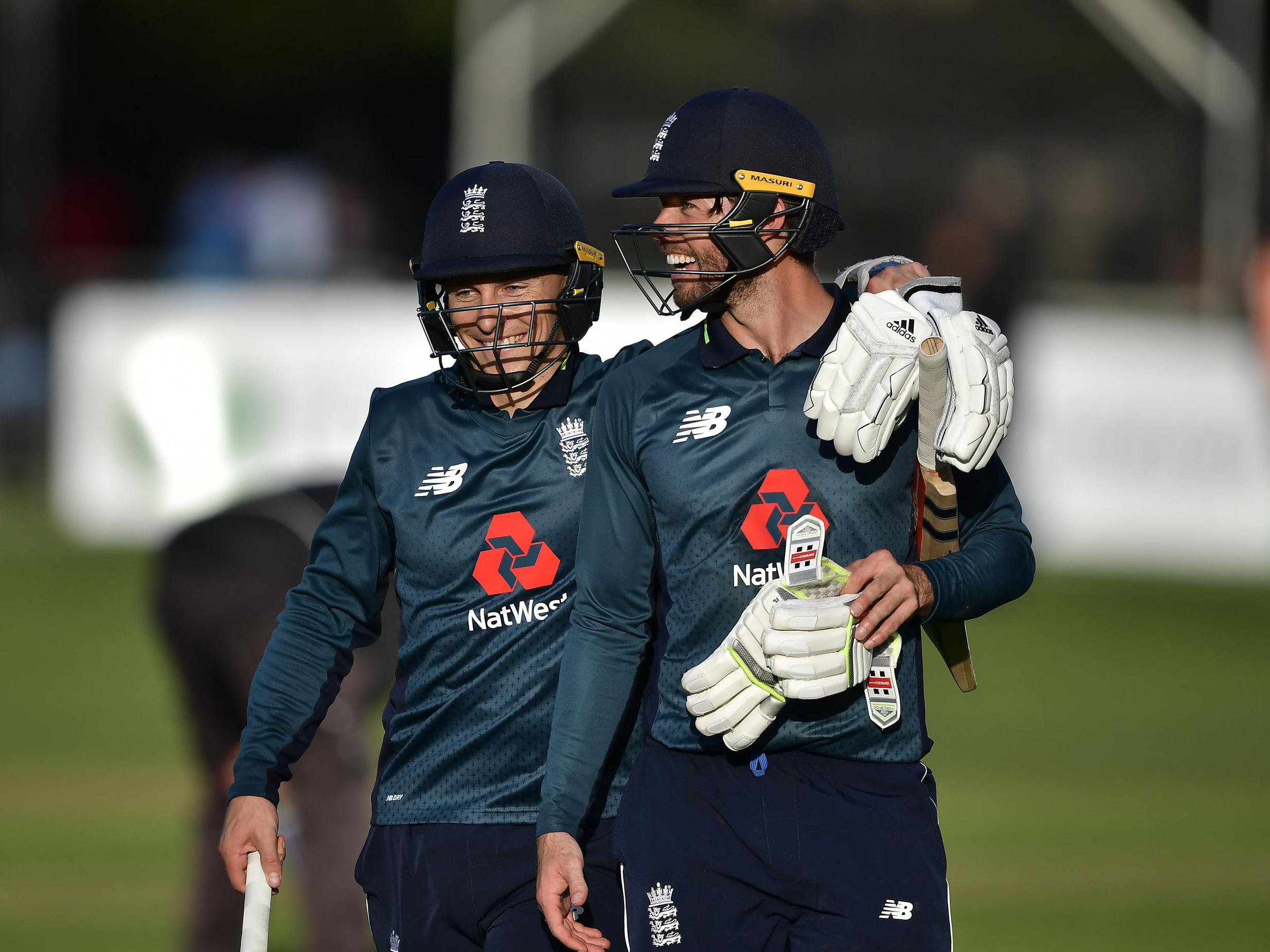 Ben Foakes and Tom Curran walk off after securing victory against Ireland