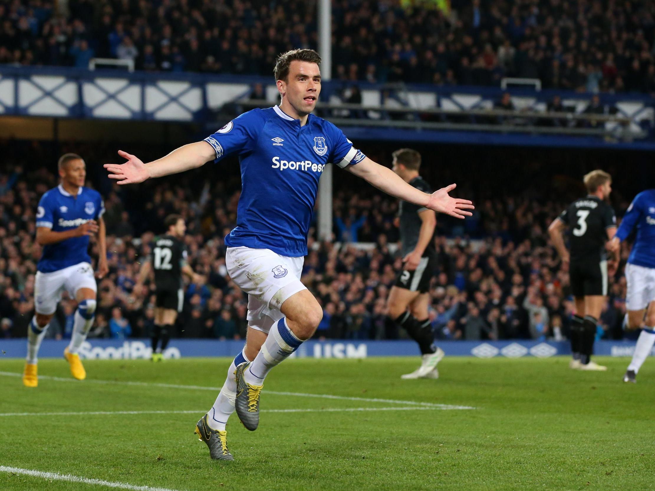 Seamus Coleman celebrates doubling Everton's lead