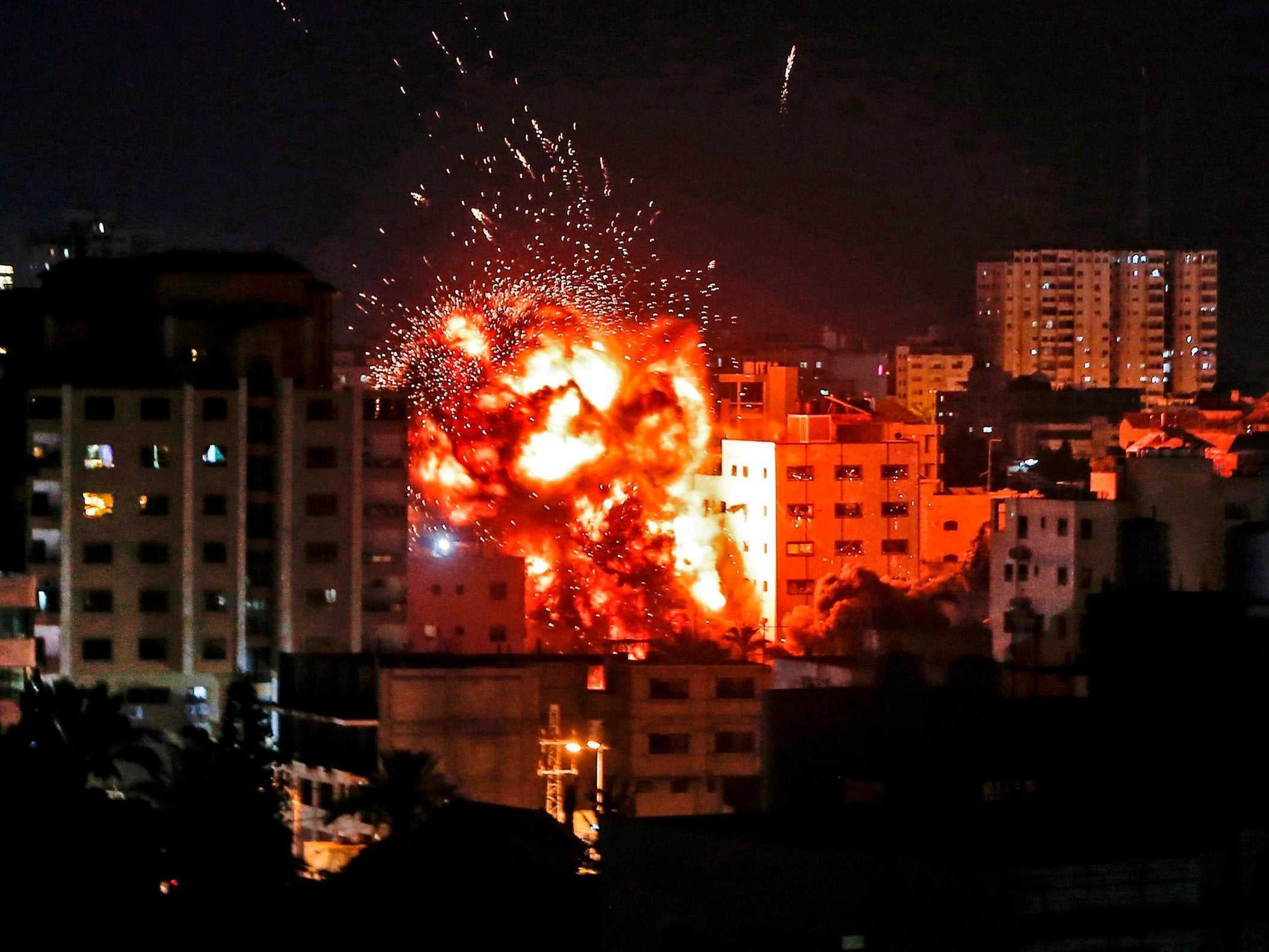 An explosion is pictured during Israeli airstrikes on Gaza city