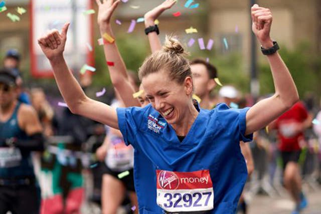Jessica Anderson completed the London Marathon in three hours, eight minutes and 22 seconds while wearing her nurse's uniform