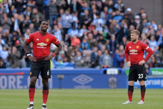 Manchester United's Paul Pogba and Luke Shaw look dejected during the match
