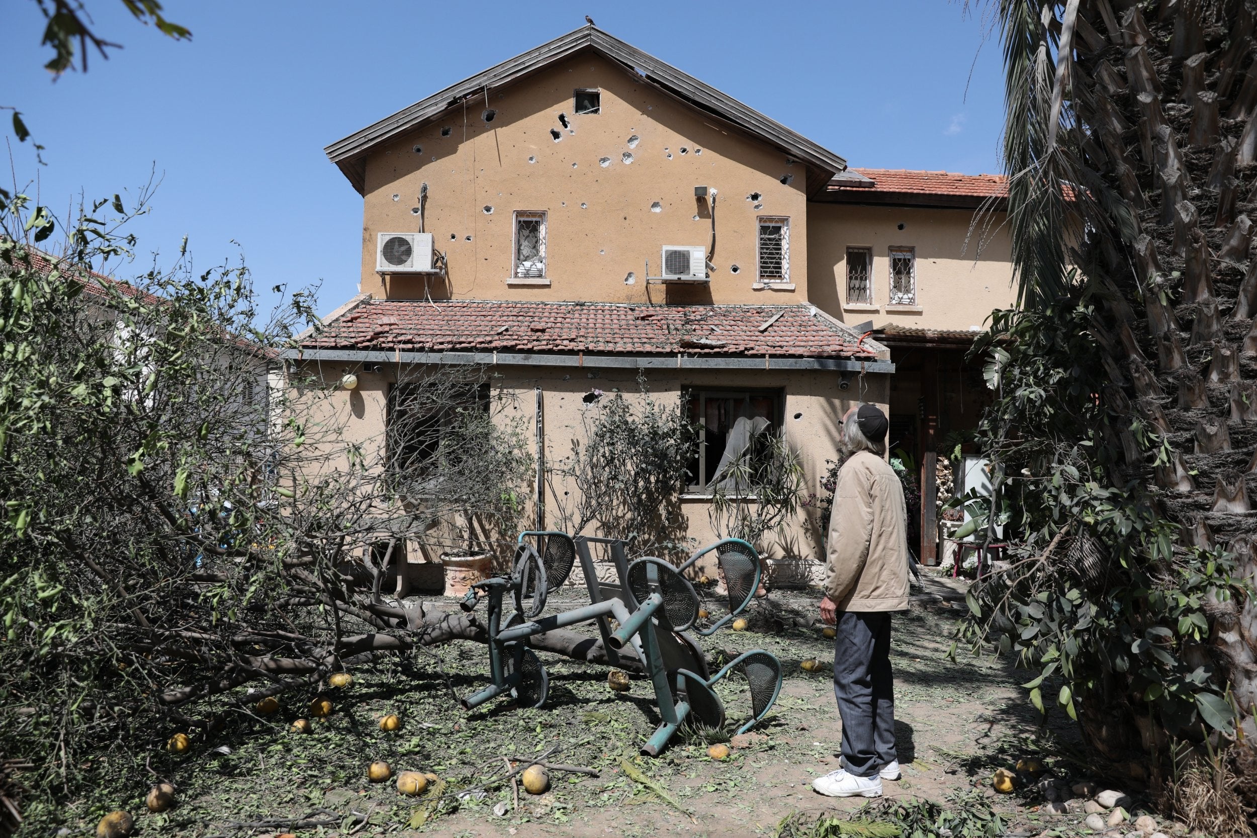 The home of Israeli Moshe Agadi, sprayed with shrapnel; Agadi was killed in the missile attack