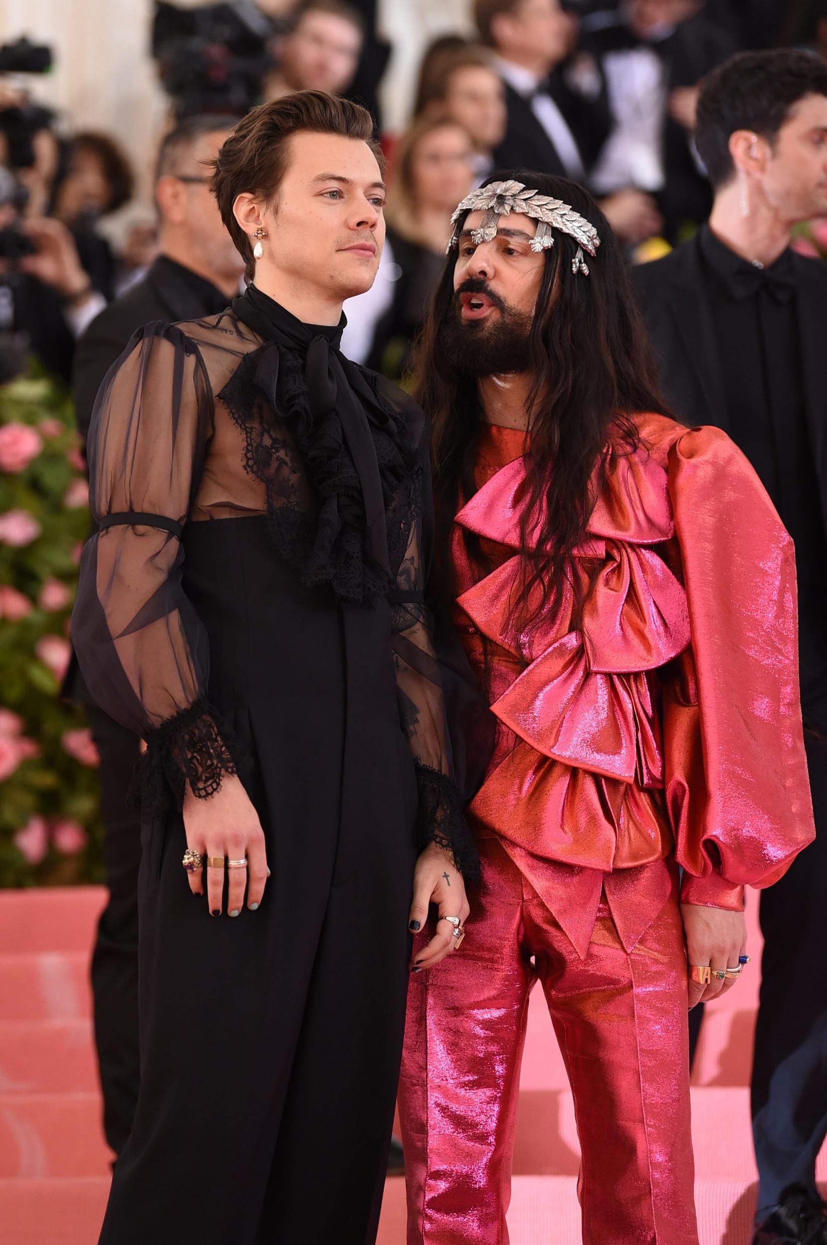 Harry Styles attends Met Gala 2019 with Gucci's creative director Alessandro Michele