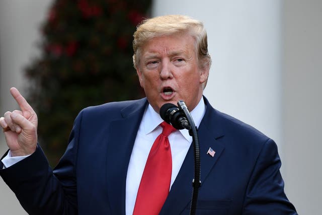 US president Donald Trump speaks in the Rose Garden of the White House in Washington, DC, on 6 May 2019