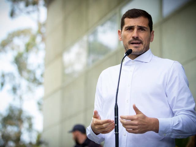 FC Porto goalkeeper Iker Casillas speaks to journalists