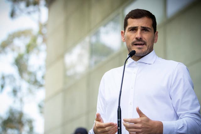 FC Porto goalkeeper Iker Casillas speaks to journalists