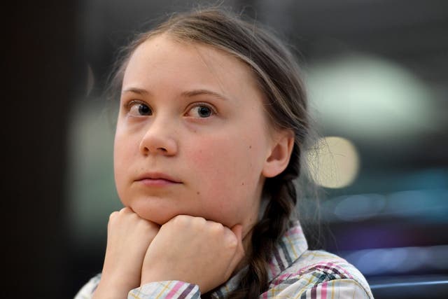 Greta Thunberg speaks during an event inside the Houses of Parliament in London in April