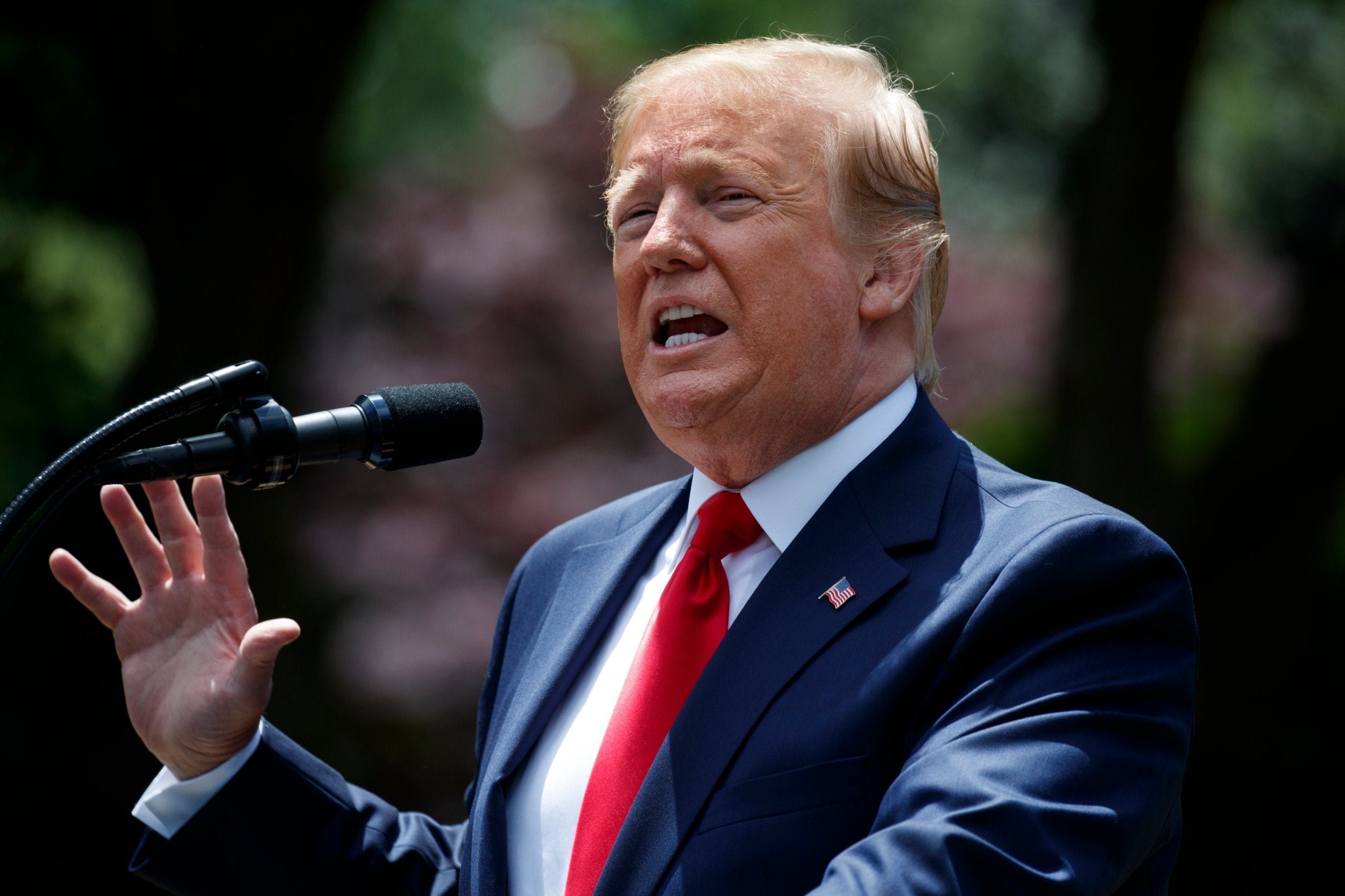 Trump speaks during the presentation of the Commander-in-Chief's Trophy to the US Military Academy