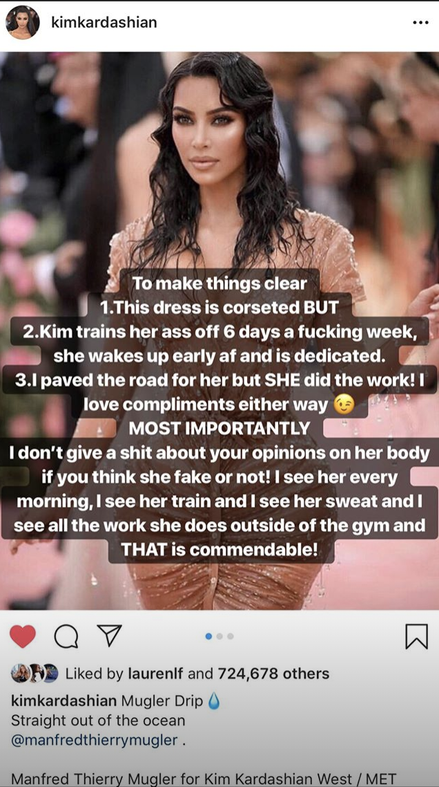 Kim Kardashian's trainer defended her on Instagram (Melissa Alcantara)