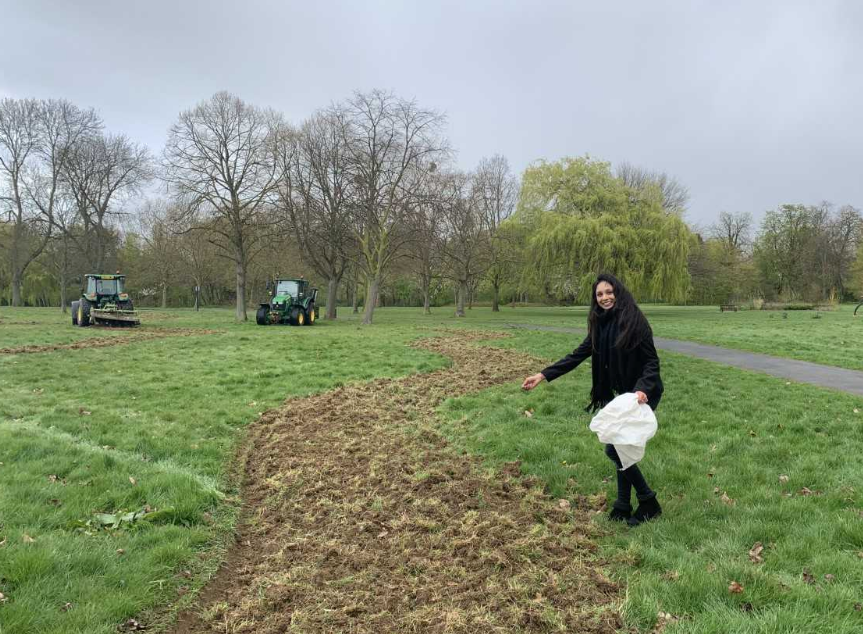 Cllr Krupa Sheth sowing wildflower seeds in the London Borough of Brent