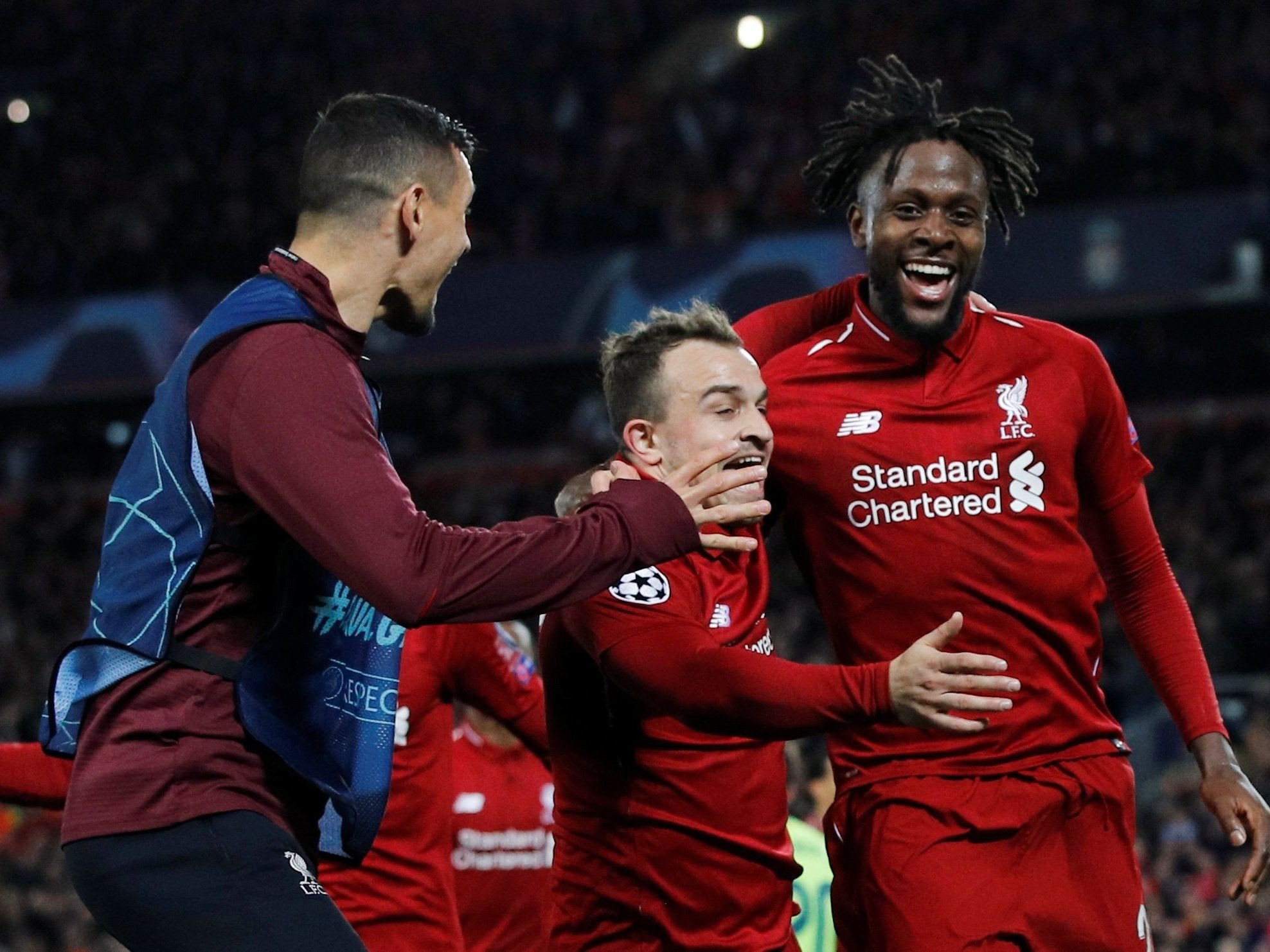 Origi celebrates putting Liverpool ahead in the tie