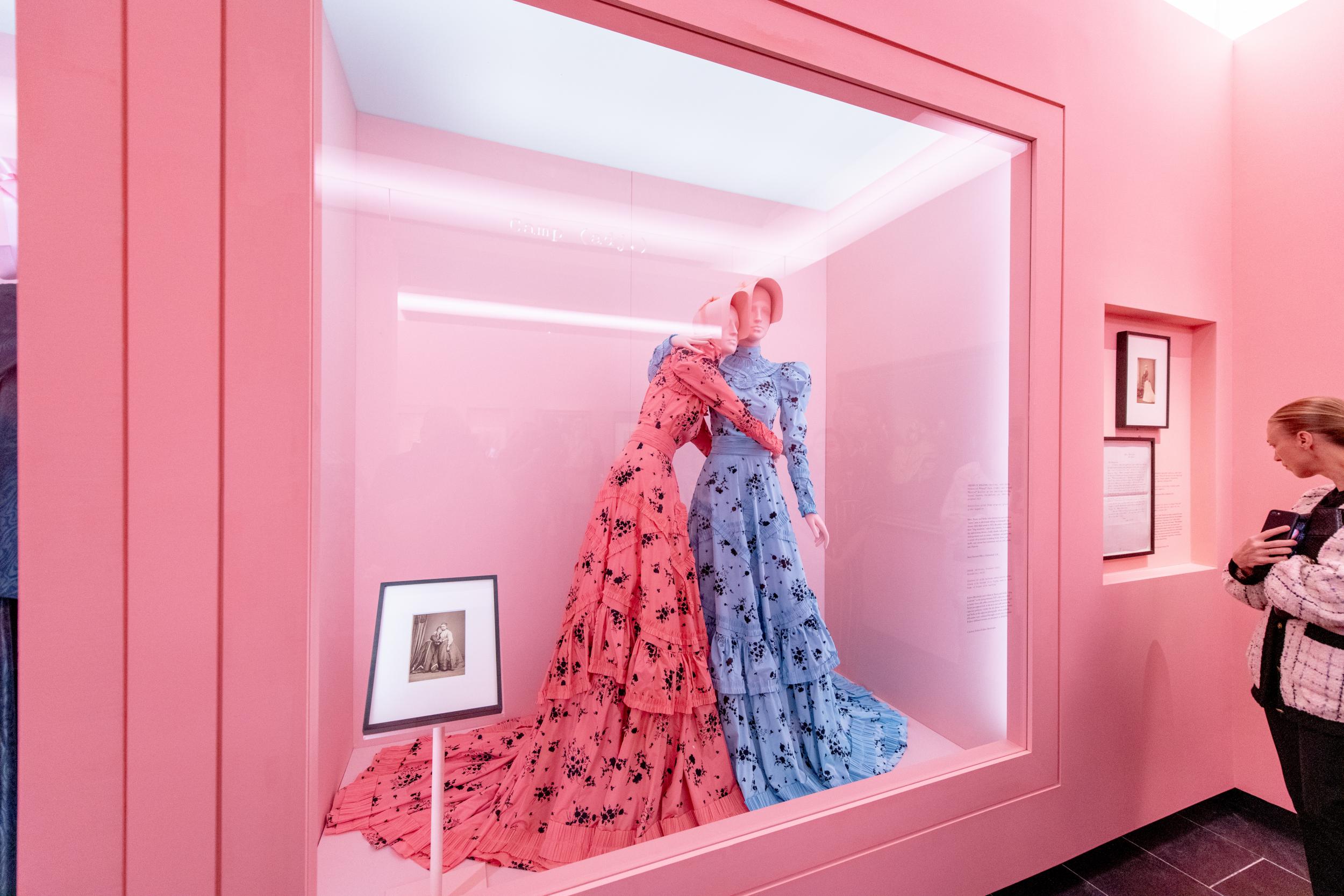 These Erdem silk taffeta evening dresses pay tribute to Fanny and Stella, two Victorian cross-dressers whose “drag wardrobe” was confiscated by the police in 1870. (Photo by Roy Rochlin/Getty Images)